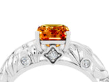 White gold Emerald Cut Solitaire Citrine Leaf-Inspired Vine Band Ring with Prong Setting_4