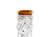 White gold Emerald Cut Solitaire Citrine Leaf-Inspired Vine Band Ring with Prong Setting_5