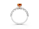 White gold Emerald Cut Solitaire Citrine Ring with Pave Band and Four-Prong Setting_3
