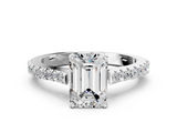 White gold Emerald Cut Solitaire Diamond Engagement Ring with Pave Band and Four-Prong Setting_186