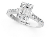 White gold Emerald Cut Solitaire Diamond Engagement Ring with Pave Band and Four-Prong Setting_187