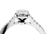 White gold Emerald Cut Solitaire Diamond Engagement Ring with Pave Band and Four-Prong Setting_190
