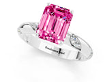 White gold Emerald Cut Solitaire Diamond Engagement Ring with Twisted Pave Band and Four-Prong Setting_1