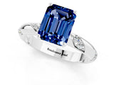 White gold Emerald Cut Solitaire Diamond Engagement Ring with Twisted Pave Band and Four-Prong Setting_1