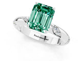 White gold Emerald Cut Solitaire Diamond Engagement Ring with Twisted Pave Band and Four-Prong Setting_1