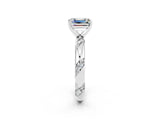 White gold Emerald Cut Solitaire Diamond Engagement Ring with Twisted Pave Band and Four-Prong Setting_2