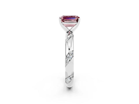 White gold Emerald Cut Solitaire Diamond Engagement Ring with Twisted Pave Band and Four-Prong Setting_2