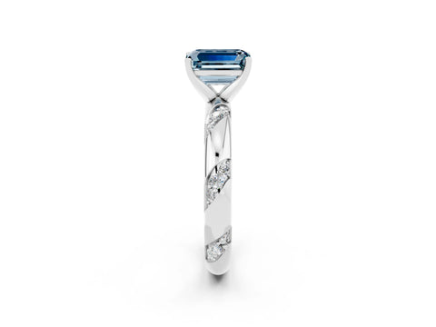 White gold Emerald Cut Solitaire Diamond Engagement Ring with Twisted Pave Band and Four-Prong Setting_2