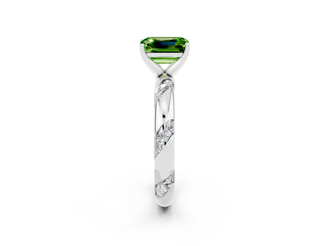 White gold Emerald Cut Solitaire Diamond Engagement Ring with Twisted Pave Band and Four-Prong Setting_2