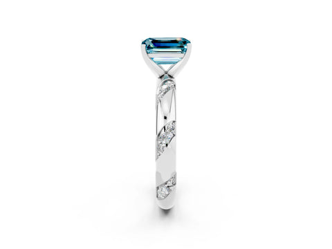 White gold Emerald Cut Solitaire Diamond Engagement Ring with Twisted Pave Band and Four-Prong Setting_2