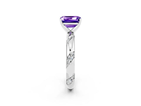 White gold Emerald Cut Solitaire Diamond Engagement Ring with Twisted Pave Band and Four-Prong Setting_2