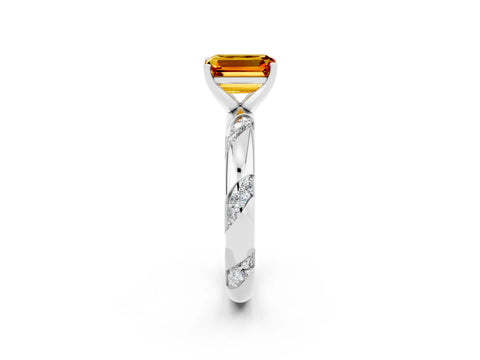 White gold Emerald Cut Solitaire Diamond Engagement Ring with Twisted Pave Band and Four-Prong Setting_2