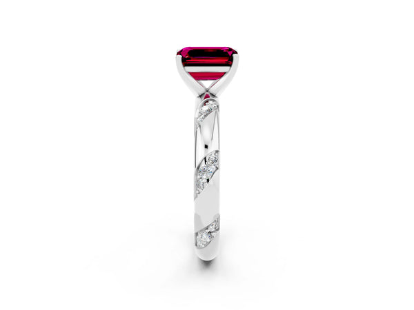 White gold Emerald Cut Garnet Solitaire Engagement Ring with Twisted Round  Accent Band and Prong Setting