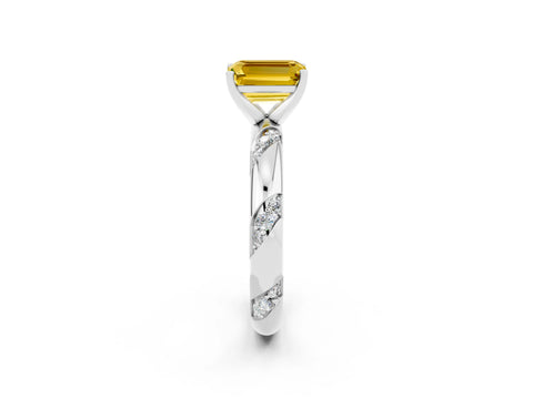 White gold Emerald Cut Solitaire Diamond Engagement Ring with Twisted Pave Band and Four-Prong Setting_2