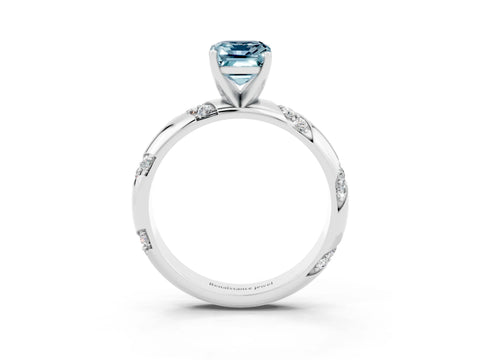 White gold Emerald Cut Solitaire Diamond Engagement Ring with Twisted Pave Band and Four-Prong Setting_3