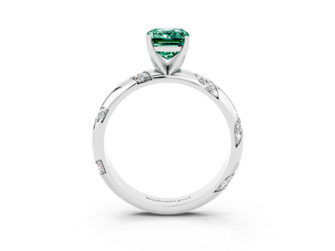 White gold Emerald Cut Solitaire Diamond Engagement Ring with Twisted Pave Band and Four-Prong Setting_3