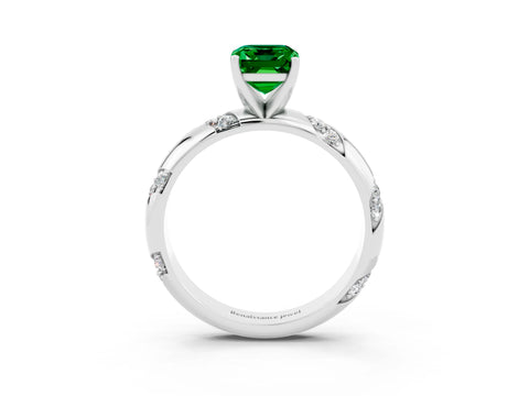 White gold Emerald Cut Solitaire Diamond Engagement Ring with Twisted Pave Band and Four-Prong Setting_3
