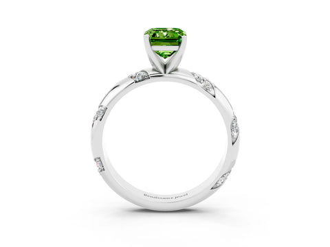 White gold Emerald Cut Solitaire Diamond Engagement Ring with Twisted Pave Band and Four-Prong Setting_3