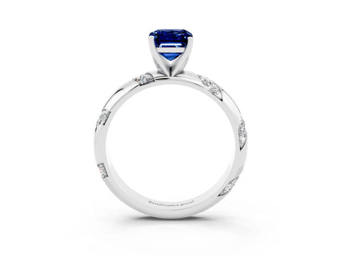 White gold Emerald Cut Solitaire Diamond Engagement Ring with Twisted Pave Band and Four-Prong Setting_3
