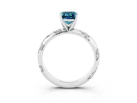 White gold Emerald Cut Solitaire Diamond Engagement Ring with Twisted Pave Band and Four-Prong Setting_3