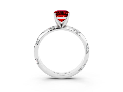 White gold Emerald Cut Solitaire Diamond Engagement Ring with Twisted Pave Band and Four-Prong Setting_3
