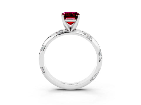 White gold Emerald Cut Solitaire Diamond Engagement Ring with Twisted Pave Band and Four-Prong Setting_3