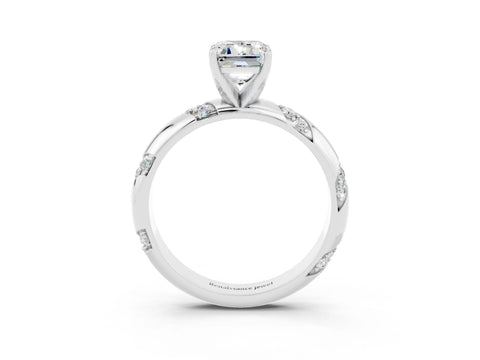 White gold Emerald Cut Solitaire Diamond Engagement Ring with Twisted Pave Band and Four-Prong Setting_3