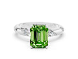 White gold Emerald Cut Solitaire Diamond Engagement Ring with Twisted Pave Band and Four-Prong Setting