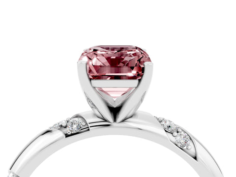 White gold Emerald Cut Solitaire Diamond Engagement Ring with Twisted Pave Band and Four-Prong Setting_4