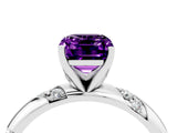 White gold Emerald Cut Solitaire Diamond Engagement Ring with Twisted Pave Band and Four-Prong Setting_4