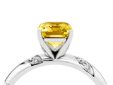 White gold Emerald Cut Solitaire Diamond Engagement Ring with Twisted Pave Band and Four-Prong Setting_4