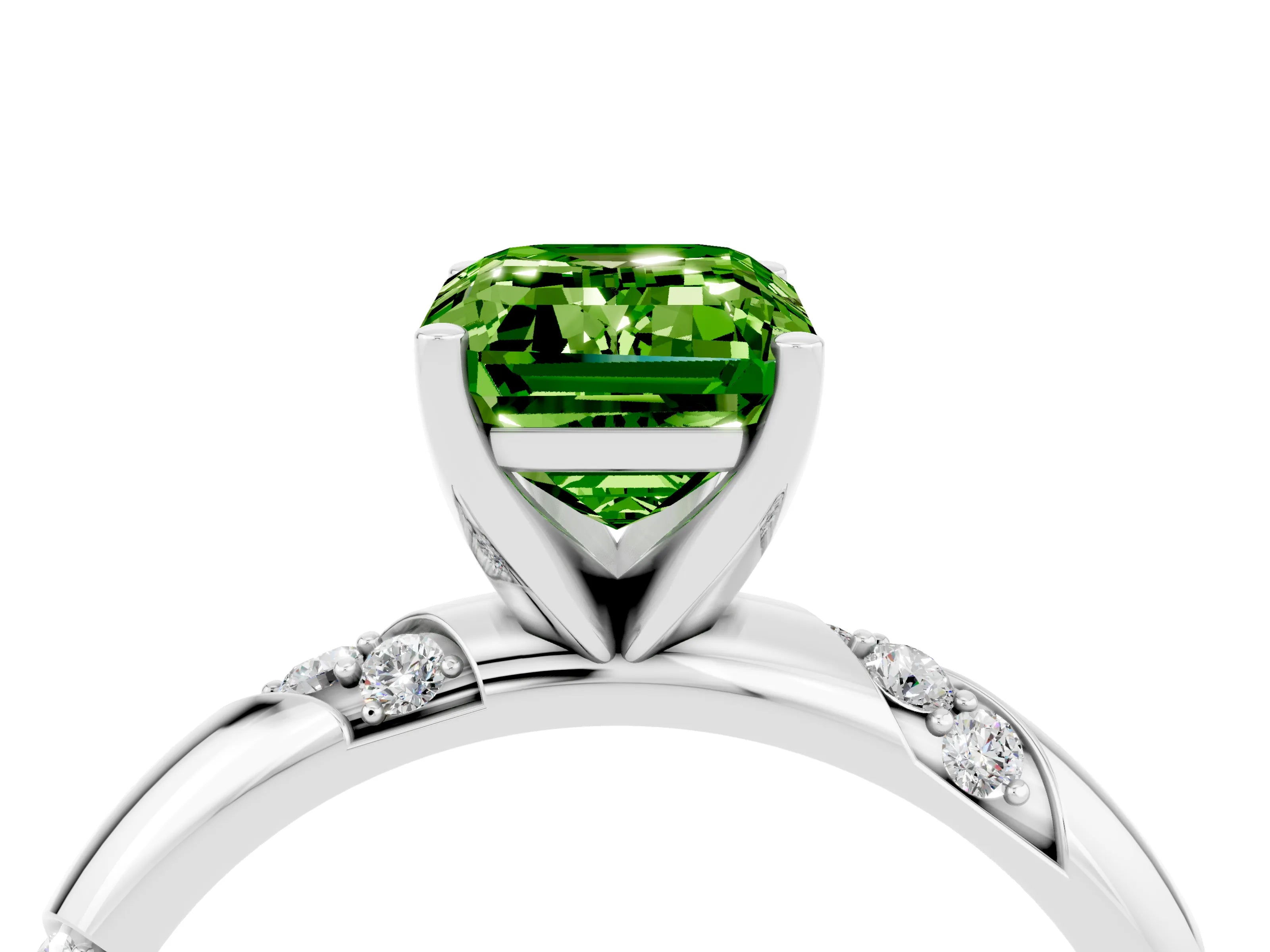 White gold Emerald Cut Solitaire Diamond Engagement Ring with Twisted Pave Band and Four-Prong Setting_4