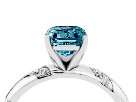 White gold Emerald Cut Solitaire Diamond Engagement Ring with Twisted Pave Band and Four-Prong Setting_4