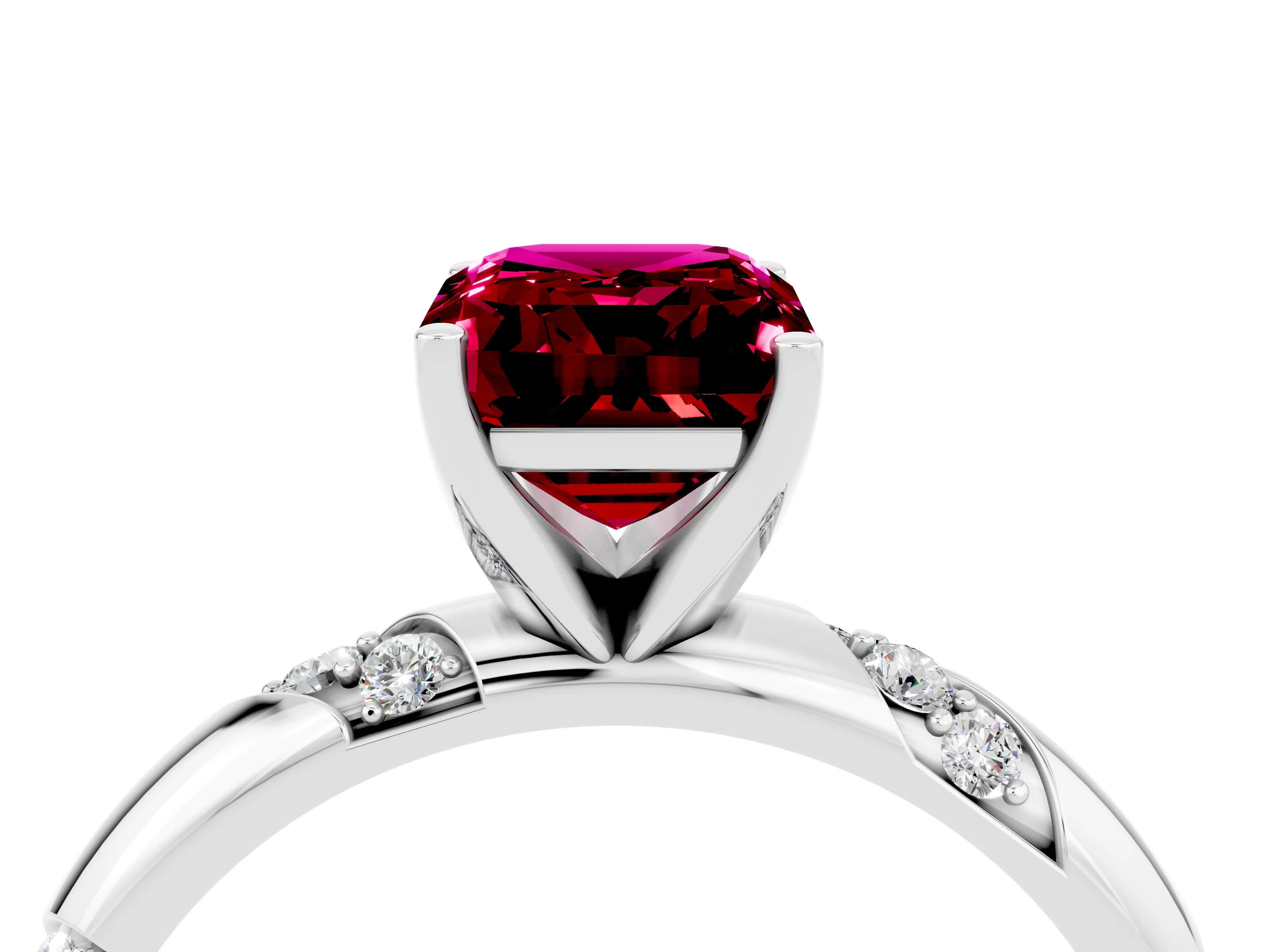 White gold Emerald Cut Solitaire Diamond Engagement Ring with Twisted Pave Band and Four-Prong Setting_4
