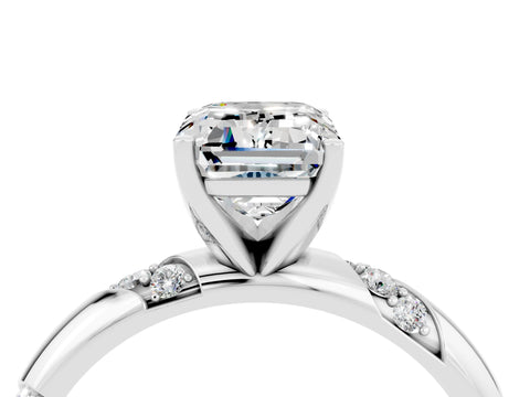 White gold Emerald Cut Solitaire Diamond Engagement Ring with Twisted Pave Band and Four-Prong Setting_4