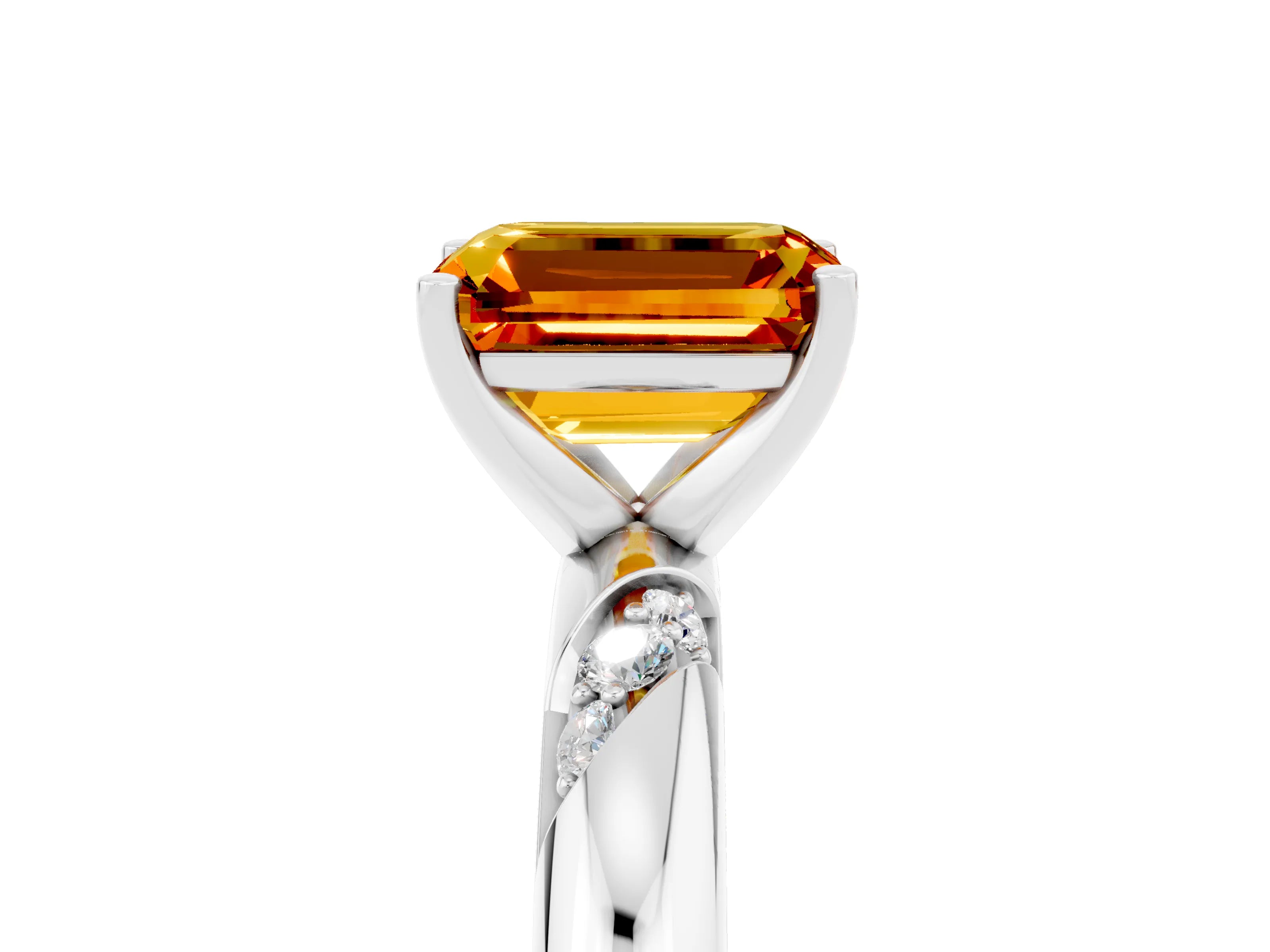 White gold Emerald Cut Solitaire Diamond Engagement Ring with Twisted Pave Band and Four-Prong Setting_5