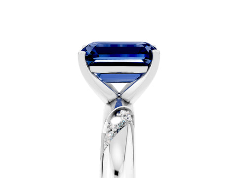 White gold Emerald Cut Solitaire Diamond Engagement Ring with Twisted Pave Band and Four-Prong Setting_5