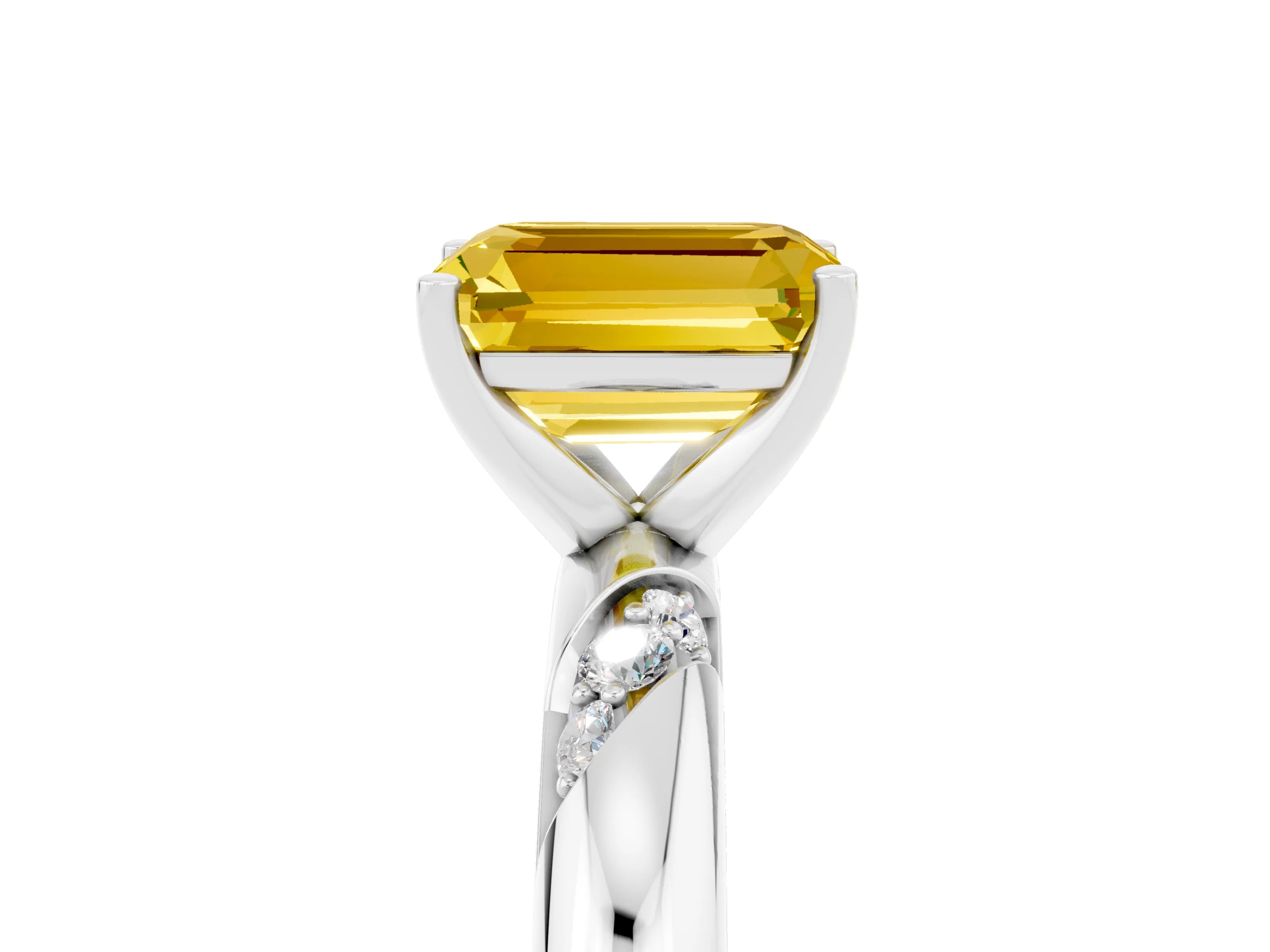 White gold Emerald Cut Solitaire Diamond Engagement Ring with Twisted Pave Band and Four-Prong Setting_5