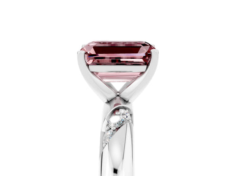 White gold Emerald Cut Solitaire Diamond Engagement Ring with Twisted Pave Band and Four-Prong Setting_5