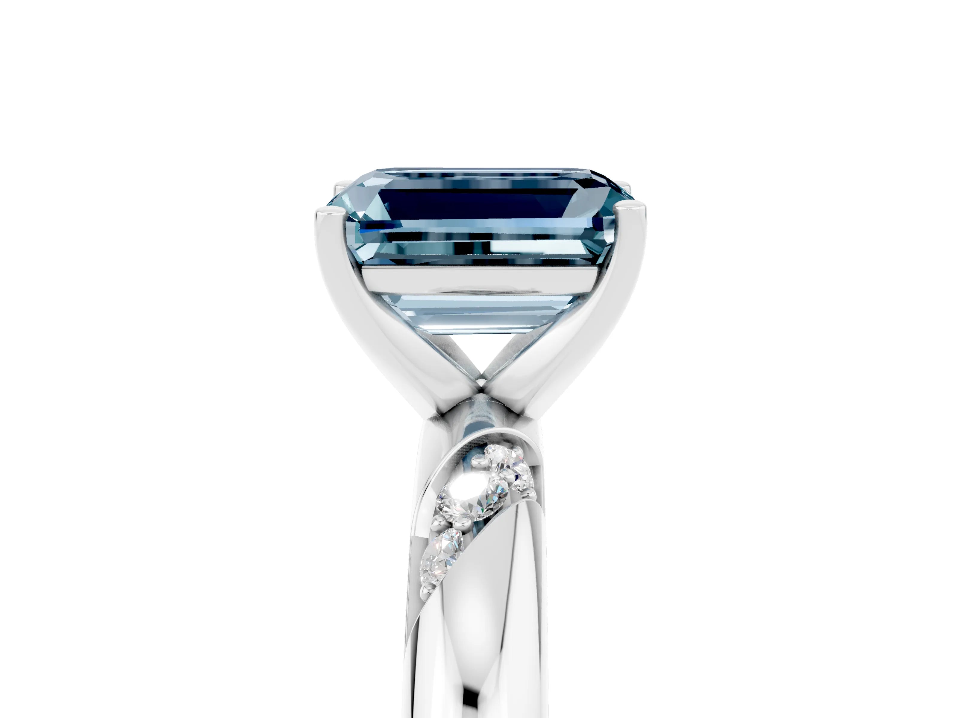 White gold Emerald Cut Solitaire Diamond Engagement Ring with Twisted Pave Band and Four-Prong Setting_5