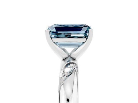 White gold Emerald Cut Solitaire Diamond Engagement Ring with Twisted Pave Band and Four-Prong Setting_5