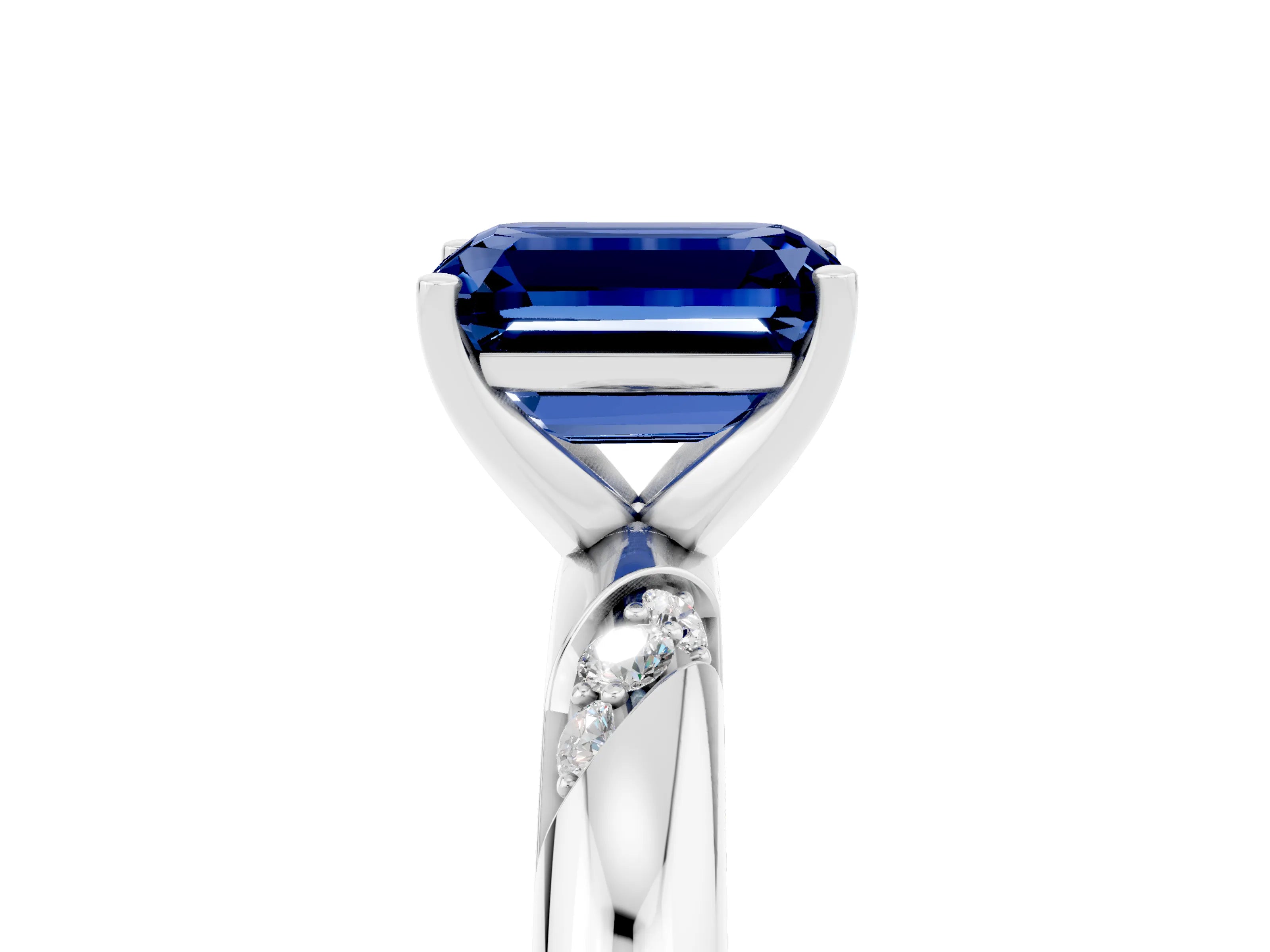 White gold Emerald Cut Solitaire Diamond Engagement Ring with Twisted Pave Band and Four-Prong Setting_5