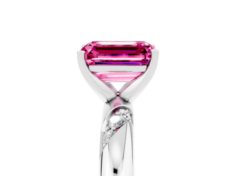 White gold Emerald Cut Solitaire Diamond Engagement Ring with Twisted Pave Band and Four-Prong Setting_5