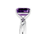 White gold Emerald Cut Solitaire Diamond Engagement Ring with Twisted Pave Band and Four-Prong Setting_5
