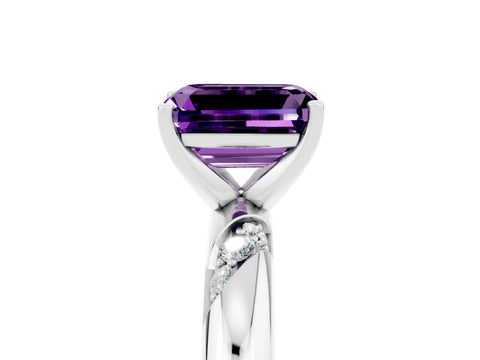 White gold Emerald Cut Solitaire Diamond Engagement Ring with Twisted Pave Band and Four-Prong Setting_5
