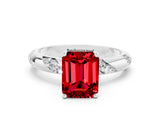 White gold Emerald Cut Solitaire Diamond Engagement Ring with Twisted Pave Band and Four-Prong Setting