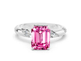 White gold Emerald Cut Solitaire Diamond Engagement Ring with Twisted Pave Band and Four-Prong Setting