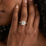 White gold Emerald Cut Solitaire Diamond Ring with Pave Band and Four-Prong Setting_6
