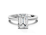 White gold Emerald Cut Solitaire Diamond Ring with Prong Setting and Plain Band_122