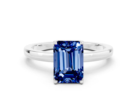 White gold Emerald Cut Solitaire Diamond Ring with Thin Band and Four-Prong Setting